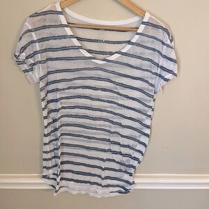Aerie Women’s Real Soft Tee Size M Short Sleeve Striped Blue & White